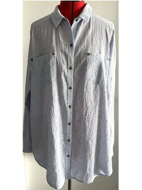 Free People White and Blue Shirt Sz S
